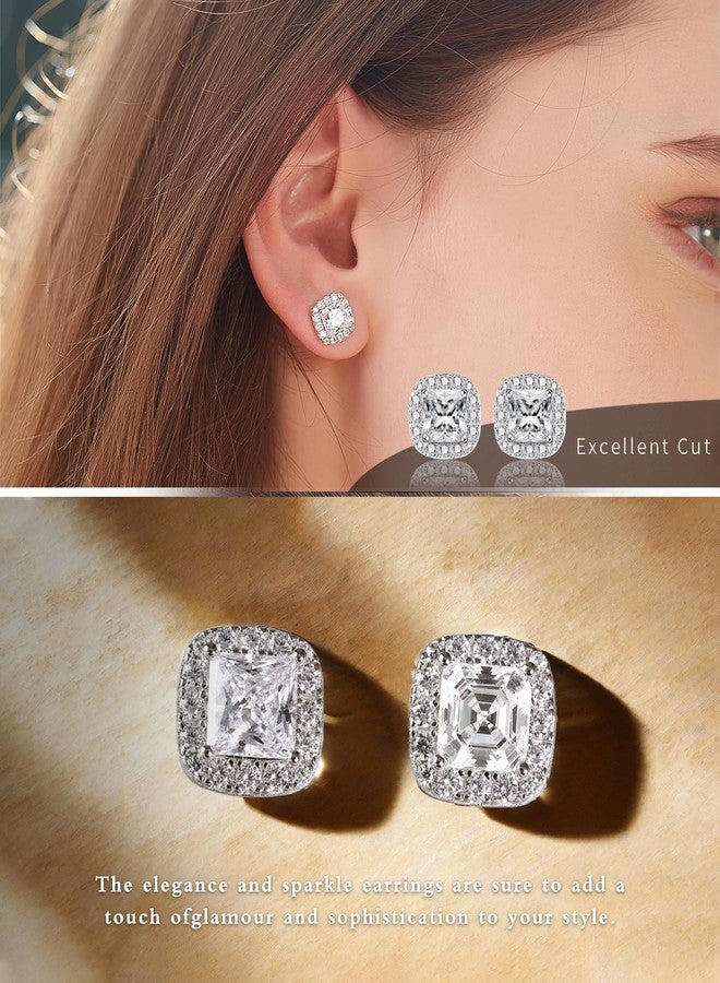 Raneecoco Stunning Flame 18K White Gold Plated Halo Cluster Cubic Zirconia Earrings/Sterling Silver Stud Earrings for Women (princess) - Image 4